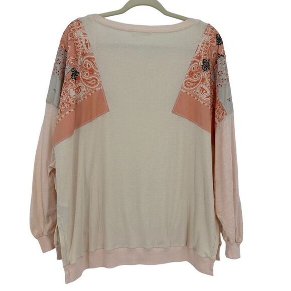 Free People We The Free Feelin It Pink Slouchy Patchwork Long Sleeve Top Medium - Picture 6 of 11